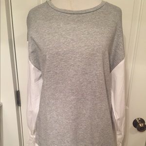 NEW FLEUR BLEUE TOP SWEATSHIRT GRAY JERSEY WHITE LONG SLEEVE Size S NWT